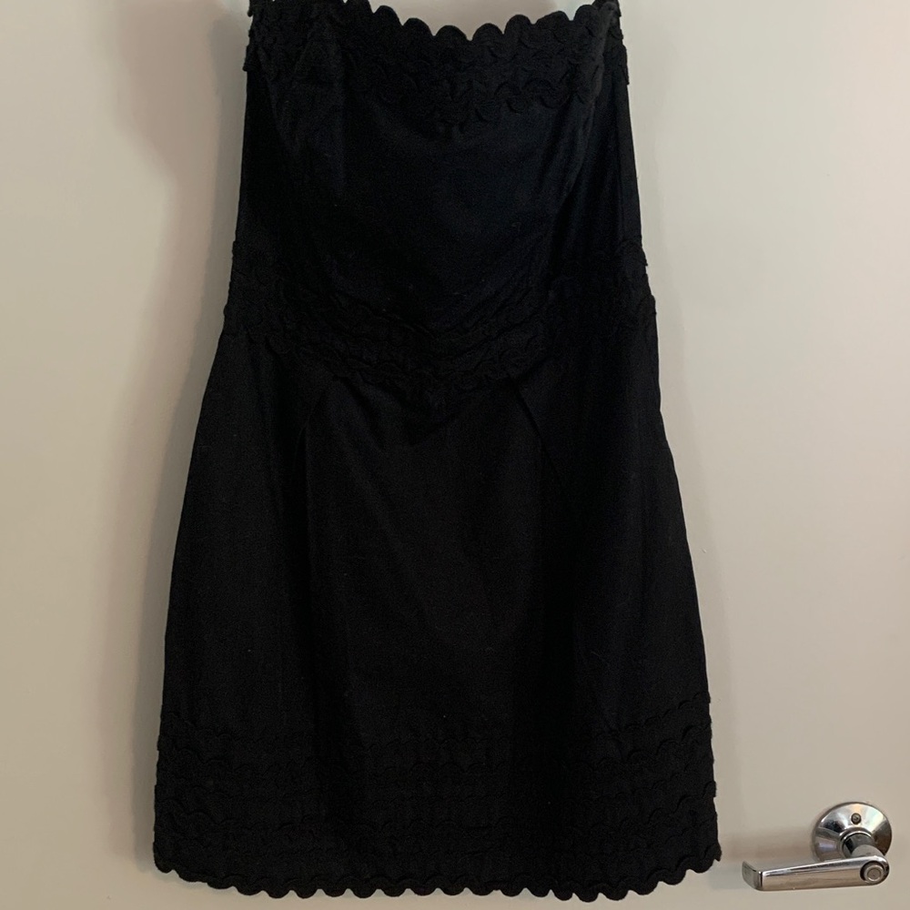 French Connection Black Strapless Scallop-Trim Dress